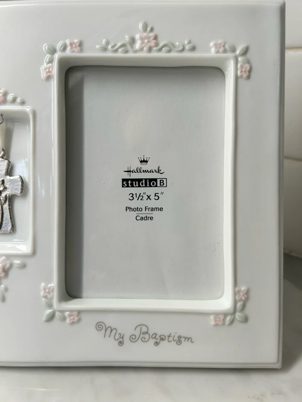 Vintage Hallmark Studio B My Baptism Ceramic Photo Frame with Cross